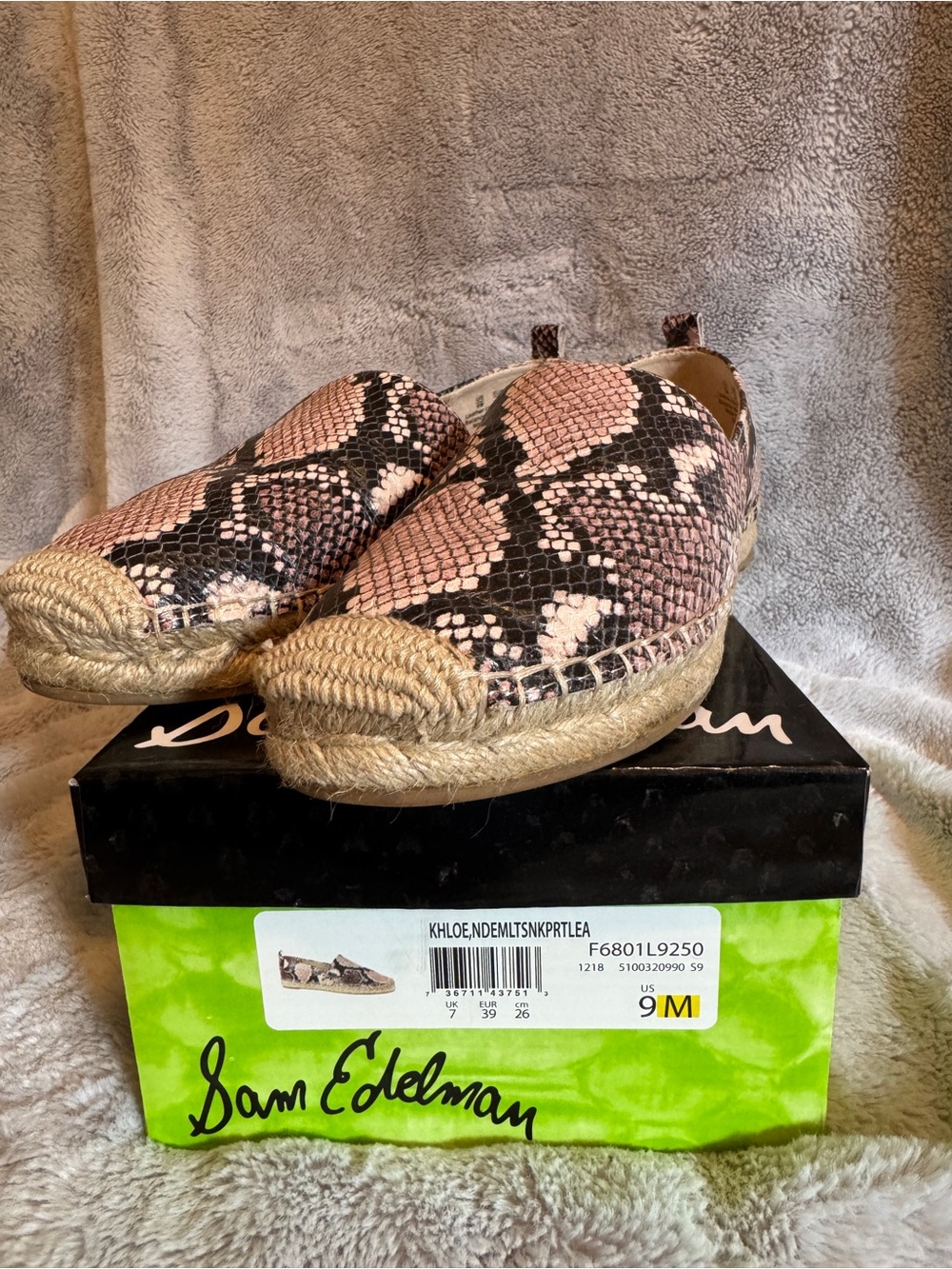 Sam Edelman Khloe Pink Snake-Print Espadrille Slip-On